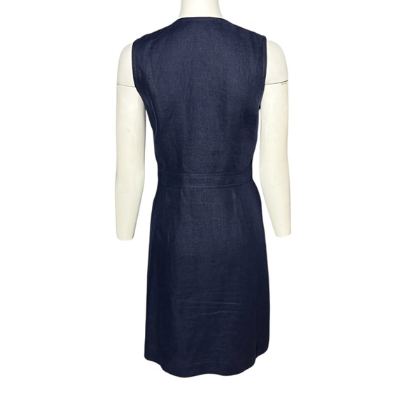 Tory Burch Linen Sheath Dress Size 4 Button Front Navy Blue Sleeveless Pockets - Picture 4 of 9